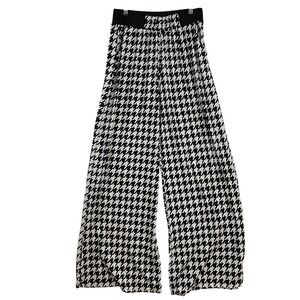 Kimberly C Houndstooth Wide Leg Palazzo Pants Black White Elastic Waist